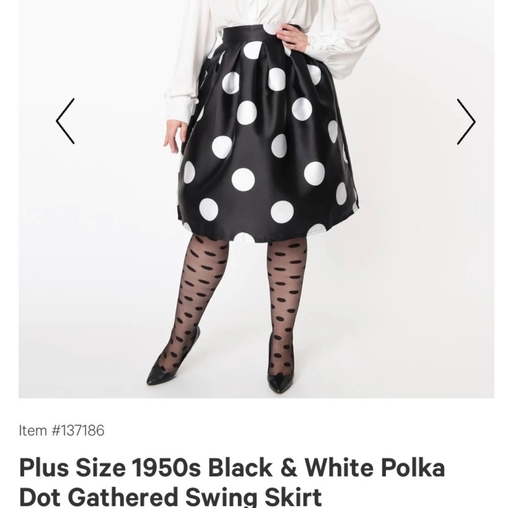 BNWT. Unique vintage 1950’s style black and white polka dot gathered swing skirt